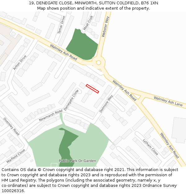 19, DENEGATE CLOSE, MINWORTH, SUTTON COLDFIELD, B76 1XN: Location map and indicative extent of plot