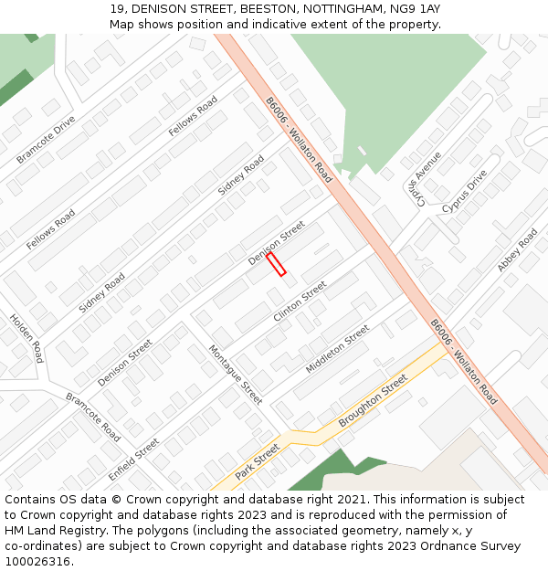 19, DENISON STREET, BEESTON, NOTTINGHAM, NG9 1AY: Location map and indicative extent of plot