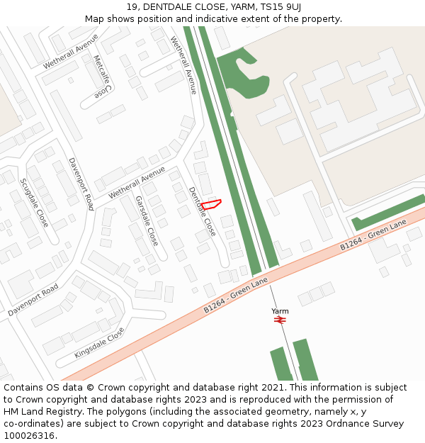 19, DENTDALE CLOSE, YARM, TS15 9UJ: Location map and indicative extent of plot