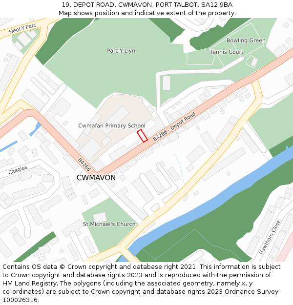 19, DEPOT ROAD, CWMAVON, PORT TALBOT, SA12 9BA: Location map and indicative extent of plot