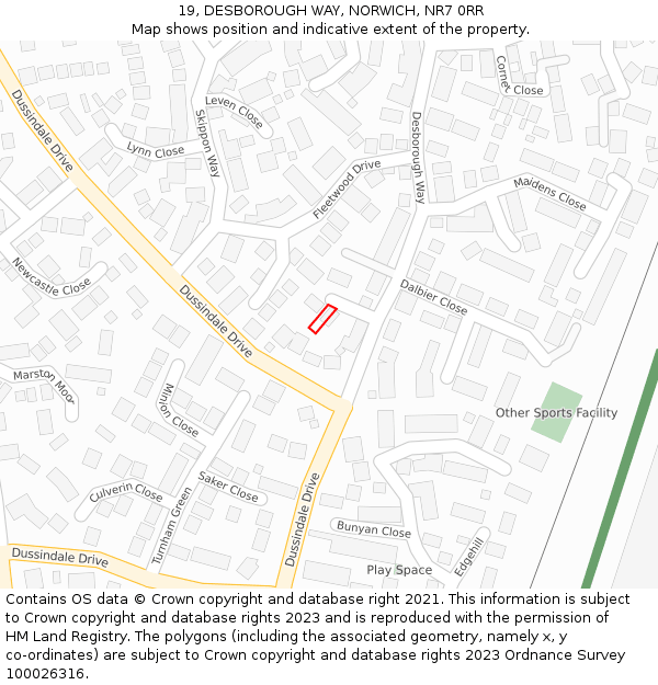 19, DESBOROUGH WAY, NORWICH, NR7 0RR: Location map and indicative extent of plot