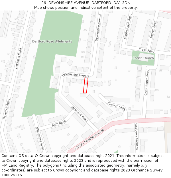 19, DEVONSHIRE AVENUE, DARTFORD, DA1 3DN: Location map and indicative extent of plot