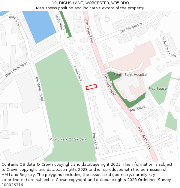 19, DIGLIS LANE, WORCESTER, WR5 3DQ: Location map and indicative extent of plot