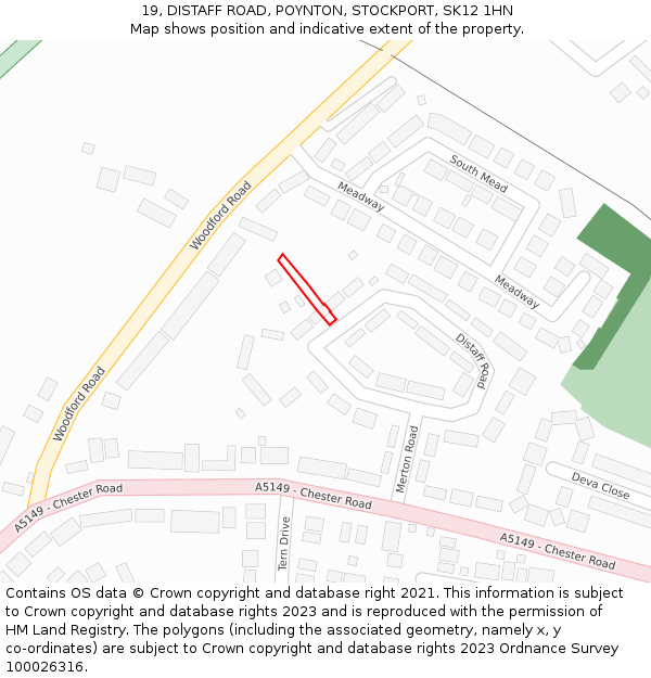 19, DISTAFF ROAD, POYNTON, STOCKPORT, SK12 1HN: Location map and indicative extent of plot
