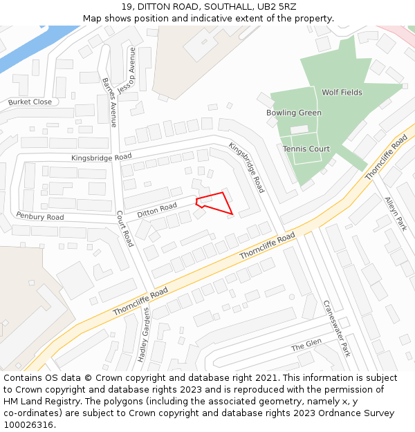 19, DITTON ROAD, SOUTHALL, UB2 5RZ: Location map and indicative extent of plot