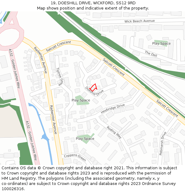 19, DOESHILL DRIVE, WICKFORD, SS12 9RD: Location map and indicative extent of plot
