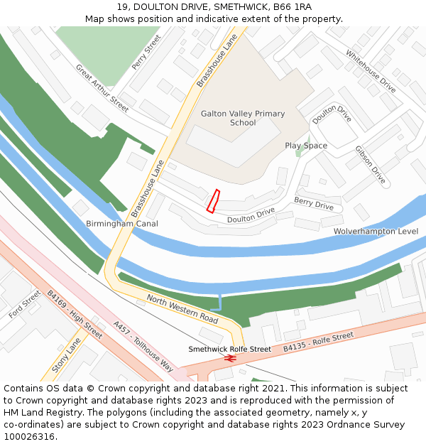 19, DOULTON DRIVE, SMETHWICK, B66 1RA: Location map and indicative extent of plot
