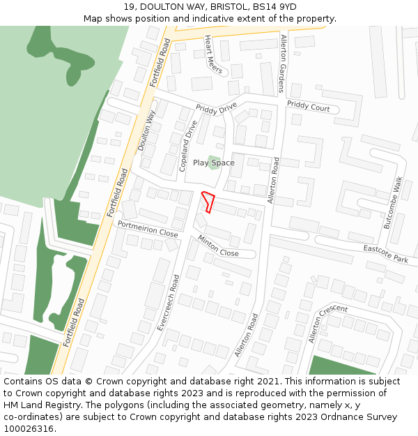 19, DOULTON WAY, BRISTOL, BS14 9YD: Location map and indicative extent of plot