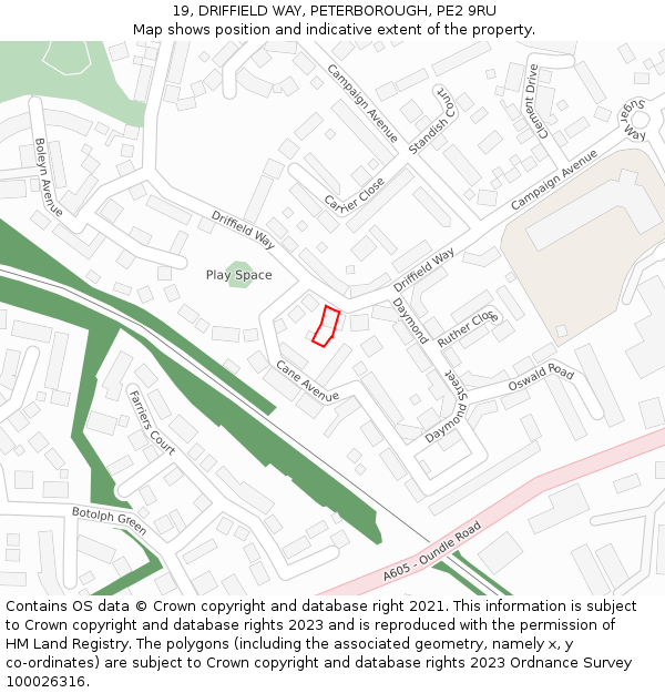 19, DRIFFIELD WAY, PETERBOROUGH, PE2 9RU: Location map and indicative extent of plot