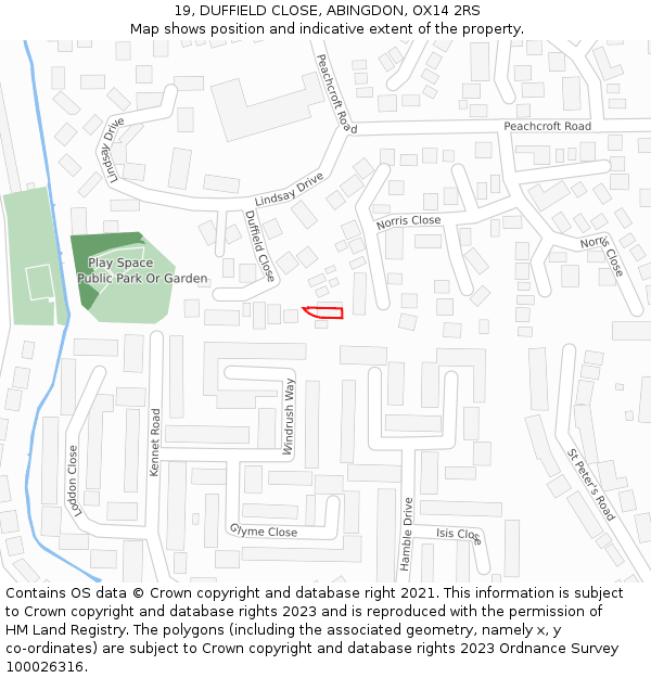 19, DUFFIELD CLOSE, ABINGDON, OX14 2RS: Location map and indicative extent of plot