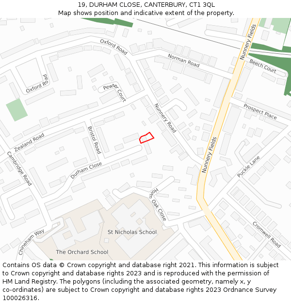 19, DURHAM CLOSE, CANTERBURY, CT1 3QL: Location map and indicative extent of plot