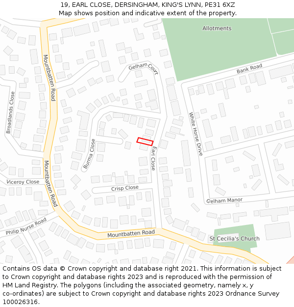 19, EARL CLOSE, DERSINGHAM, KING'S LYNN, PE31 6XZ: Location map and indicative extent of plot
