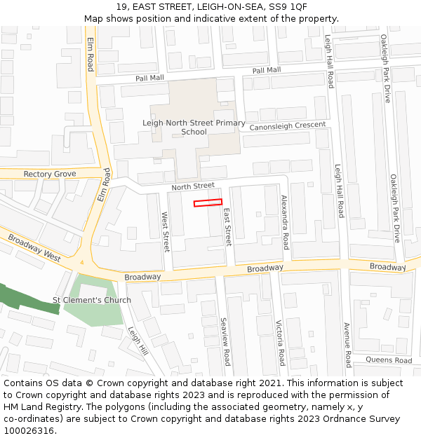 19, EAST STREET, LEIGH-ON-SEA, SS9 1QF: Location map and indicative extent of plot