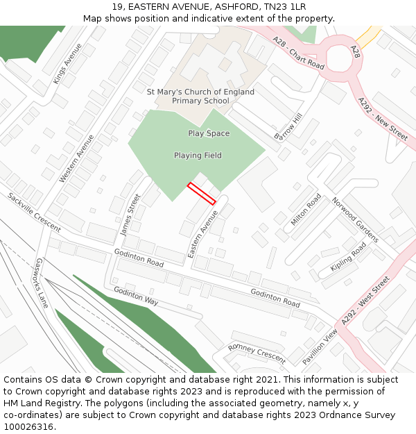 19, EASTERN AVENUE, ASHFORD, TN23 1LR: Location map and indicative extent of plot