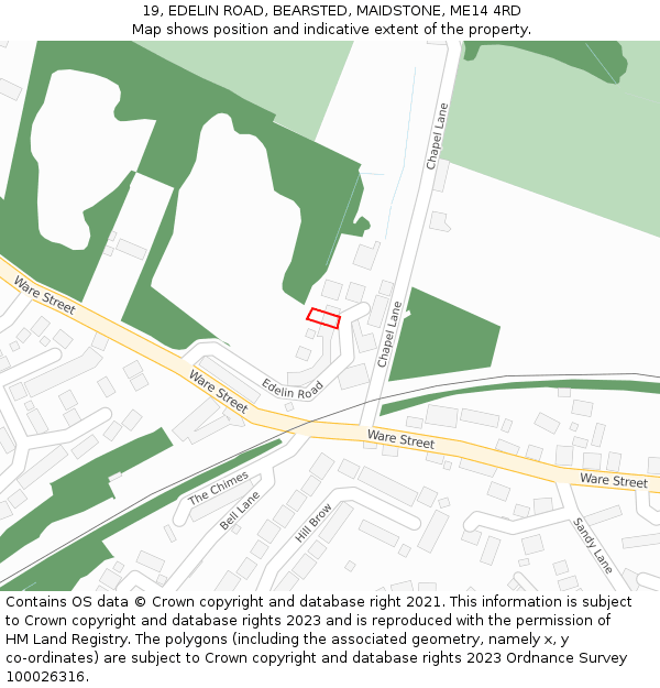 19, EDELIN ROAD, BEARSTED, MAIDSTONE, ME14 4RD: Location map and indicative extent of plot