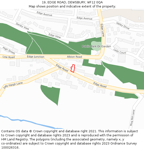 19, EDGE ROAD, DEWSBURY, WF12 0QA: Location map and indicative extent of plot