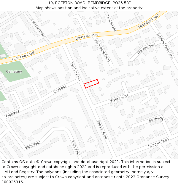 19, EGERTON ROAD, BEMBRIDGE, PO35 5RF: Location map and indicative extent of plot