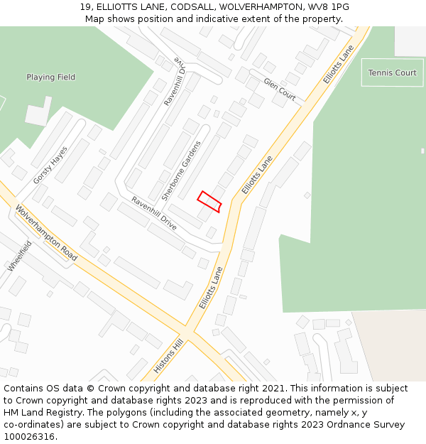 19, ELLIOTTS LANE, CODSALL, WOLVERHAMPTON, WV8 1PG: Location map and indicative extent of plot