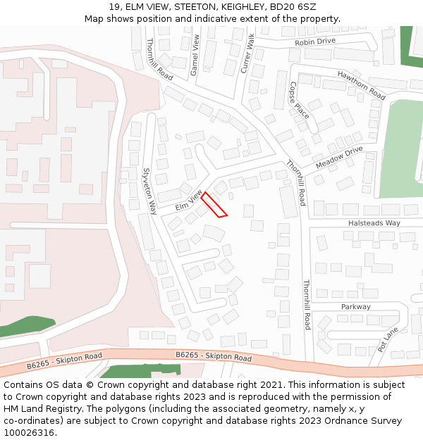 19, ELM VIEW, STEETON, KEIGHLEY, BD20 6SZ: Location map and indicative extent of plot