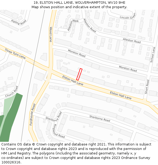 19, ELSTON HALL LANE, WOLVERHAMPTON, WV10 9HE: Location map and indicative extent of plot