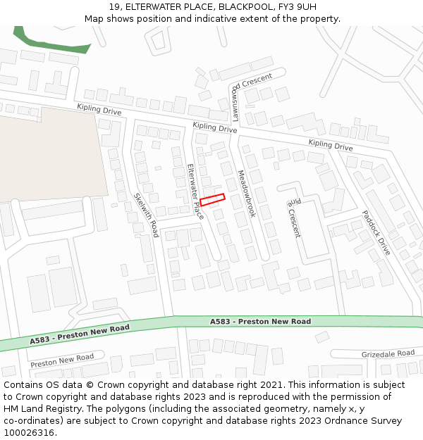19, ELTERWATER PLACE, BLACKPOOL, FY3 9UH: Location map and indicative extent of plot