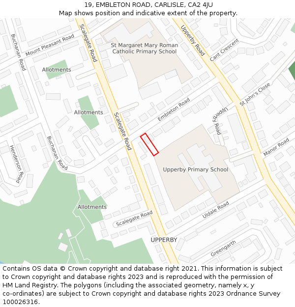 19, EMBLETON ROAD, CARLISLE, CA2 4JU: Location map and indicative extent of plot