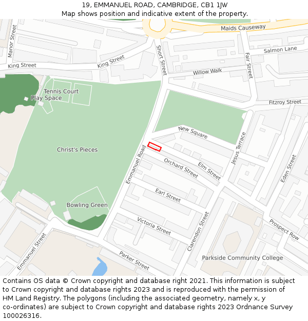 19, EMMANUEL ROAD, CAMBRIDGE, CB1 1JW: Location map and indicative extent of plot