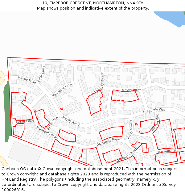 19, EMPEROR CRESCENT, NORTHAMPTON, NN4 9FA: Location map and indicative extent of plot