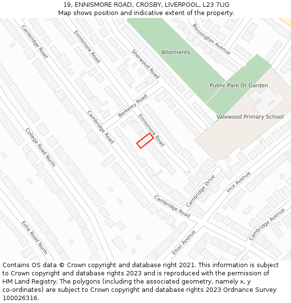 19, ENNISMORE ROAD, CROSBY, LIVERPOOL, L23 7UG: Location map and indicative extent of plot