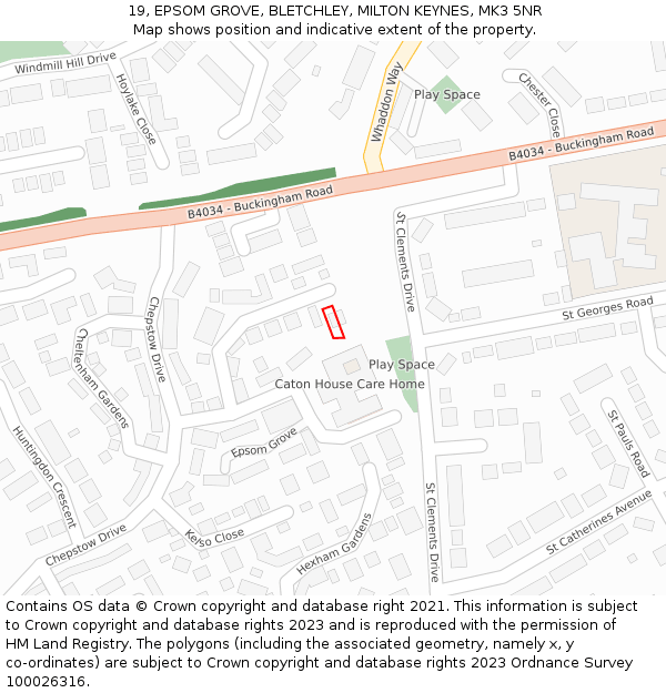 19, EPSOM GROVE, BLETCHLEY, MILTON KEYNES, MK3 5NR: Location map and indicative extent of plot