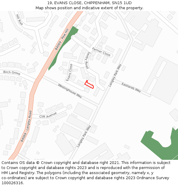 19, EVANS CLOSE, CHIPPENHAM, SN15 1UD: Location map and indicative extent of plot