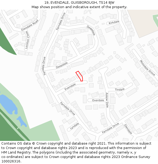 19, EVENDALE, GUISBOROUGH, TS14 8JW: Location map and indicative extent of plot