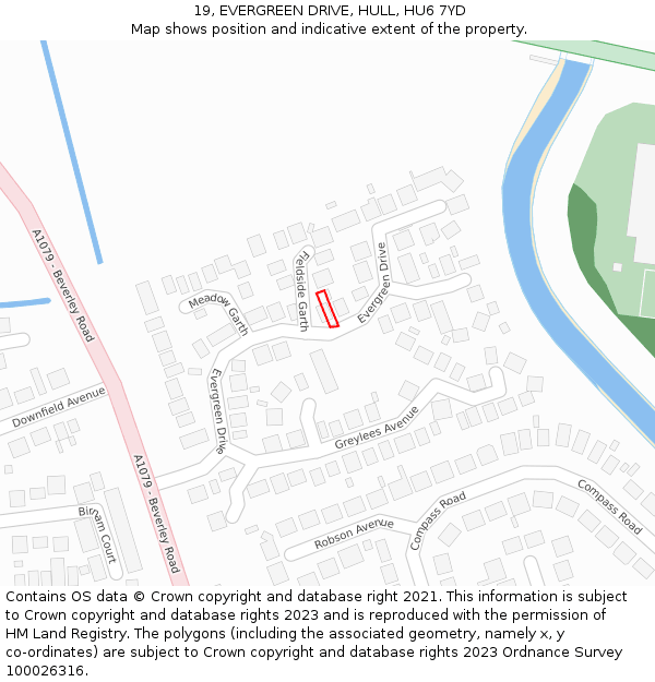 19, EVERGREEN DRIVE, HULL, HU6 7YD: Location map and indicative extent of plot