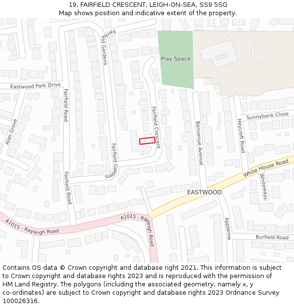 19, FAIRFIELD CRESCENT, LEIGH-ON-SEA, SS9 5SG: Location map and indicative extent of plot