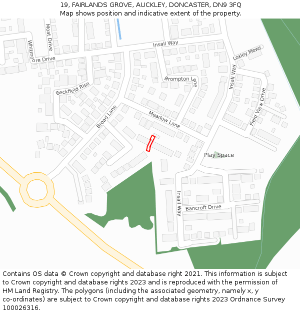19, FAIRLANDS GROVE, AUCKLEY, DONCASTER, DN9 3FQ: Location map and indicative extent of plot