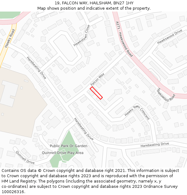 19, FALCON WAY, HAILSHAM, BN27 1HY: Location map and indicative extent of plot