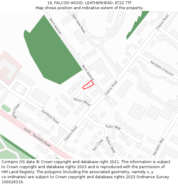 19, FALCON WOOD, LEATHERHEAD, KT22 7TF: Location map and indicative extent of plot