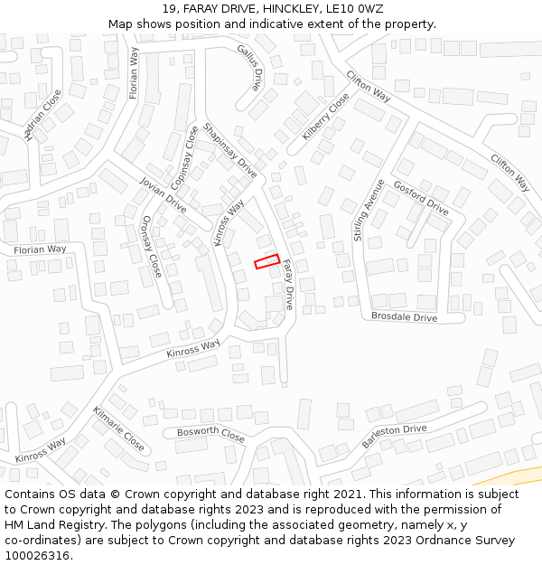 19, FARAY DRIVE, HINCKLEY, LE10 0WZ: Location map and indicative extent of plot