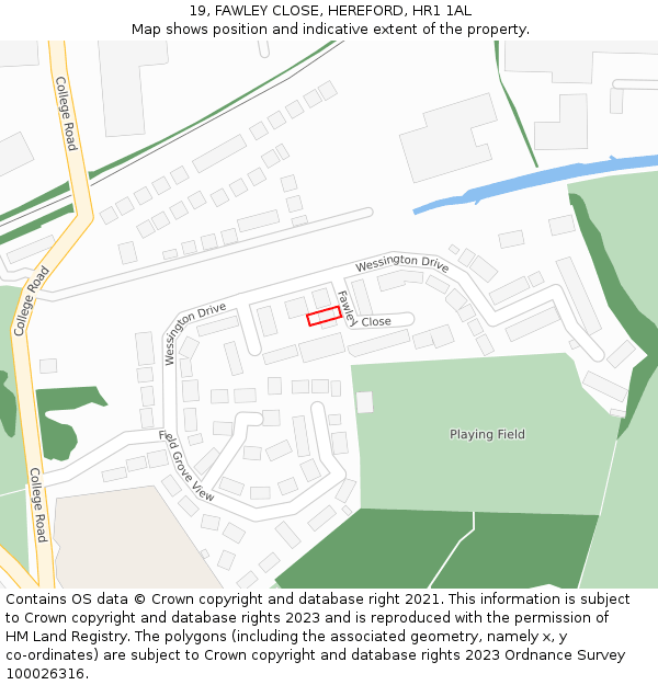 19, FAWLEY CLOSE, HEREFORD, HR1 1AL: Location map and indicative extent of plot