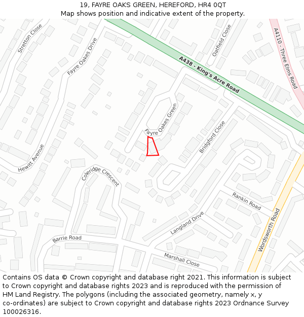 19, FAYRE OAKS GREEN, HEREFORD, HR4 0QT: Location map and indicative extent of plot