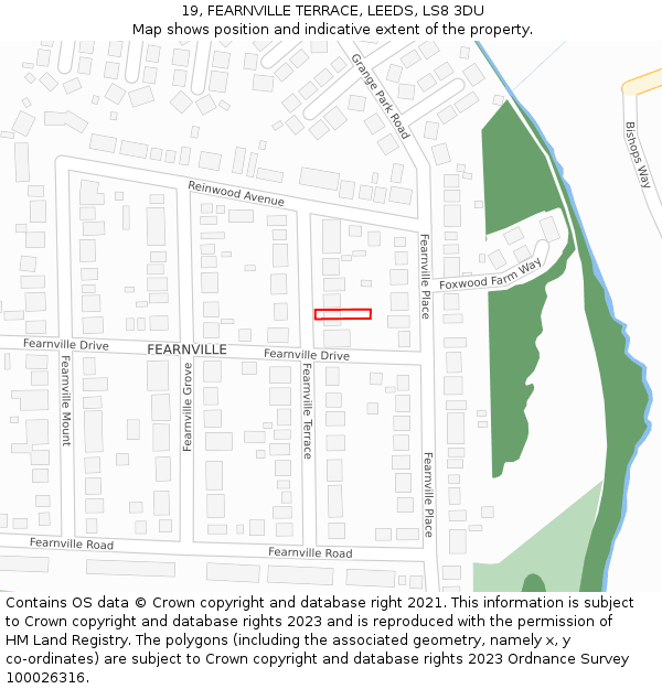 19, FEARNVILLE TERRACE, LEEDS, LS8 3DU: Location map and indicative extent of plot