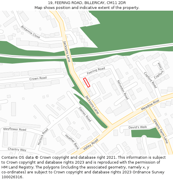 19, FEERING ROAD, BILLERICAY, CM11 2DR: Location map and indicative extent of plot