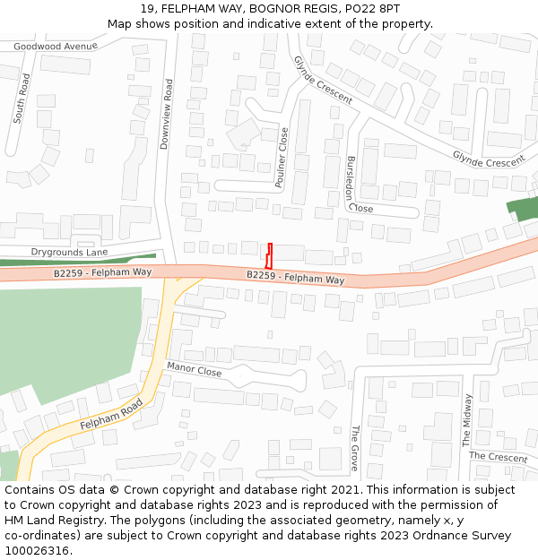 19, FELPHAM WAY, BOGNOR REGIS, PO22 8PT: Location map and indicative extent of plot