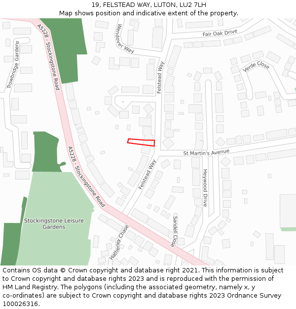 19, FELSTEAD WAY, LUTON, LU2 7LH: Location map and indicative extent of plot