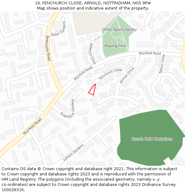 19, FENCHURCH CLOSE, ARNOLD, NOTTINGHAM, NG5 9PW: Location map and indicative extent of plot