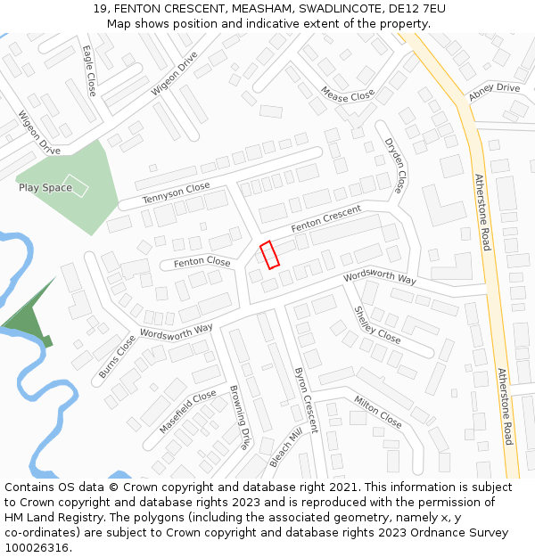 19, FENTON CRESCENT, MEASHAM, SWADLINCOTE, DE12 7EU: Location map and indicative extent of plot