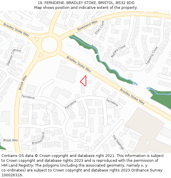 19, FERNDENE, BRADLEY STOKE, BRISTOL, BS32 9DG: Location map and indicative extent of plot