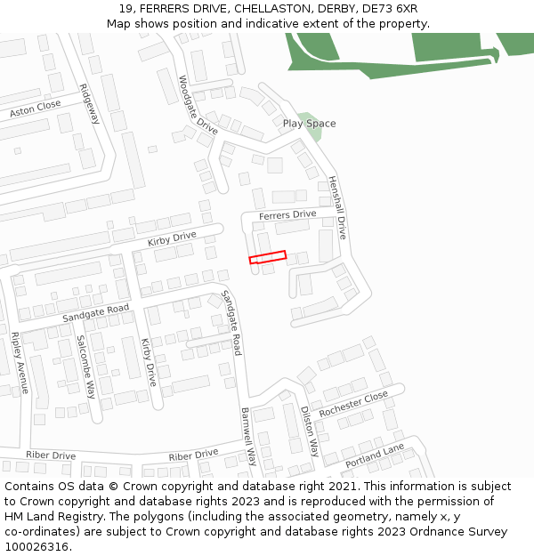 19, FERRERS DRIVE, CHELLASTON, DERBY, DE73 6XR: Location map and indicative extent of plot
