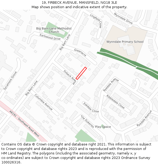 19, FIRBECK AVENUE, MANSFIELD, NG18 3LE: Location map and indicative extent of plot