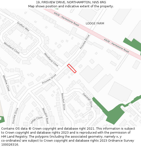 19, FIRSVIEW DRIVE, NORTHAMPTON, NN5 6RG: Location map and indicative extent of plot